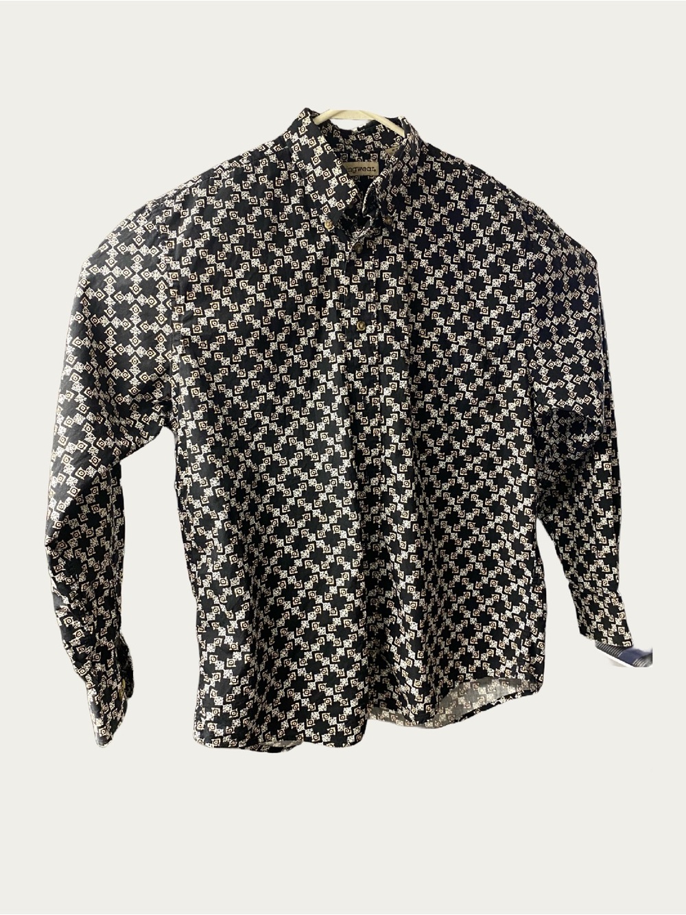 Men's Black & White Geometric Button-Down Shirt